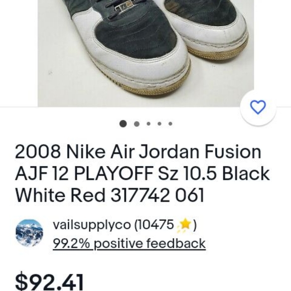 Size 9 (fit 10) Black and White Jordan/Air Force 1 fusion 2008 playoff edition main image 7